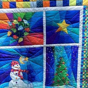 NWT Hand Crafted Bright Snowman Holiday Celebrations Quilt